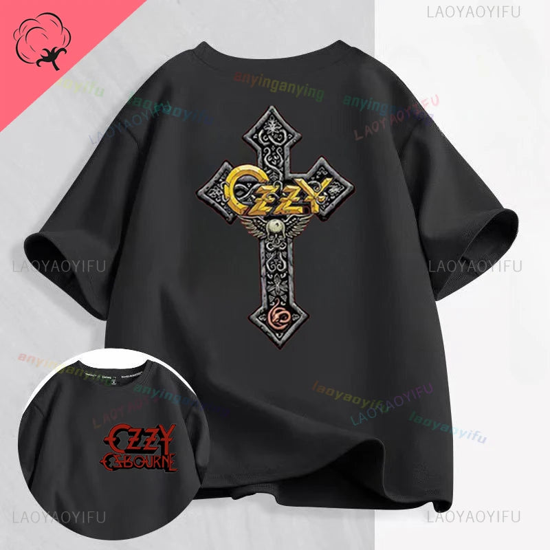 Funny Rock Band-Ozzy-Osbourne- T Shirt Hip Hop Streetwear Casual Graphic Printed Cotton Tee Short-sleeve Men Women Harajuku Tees