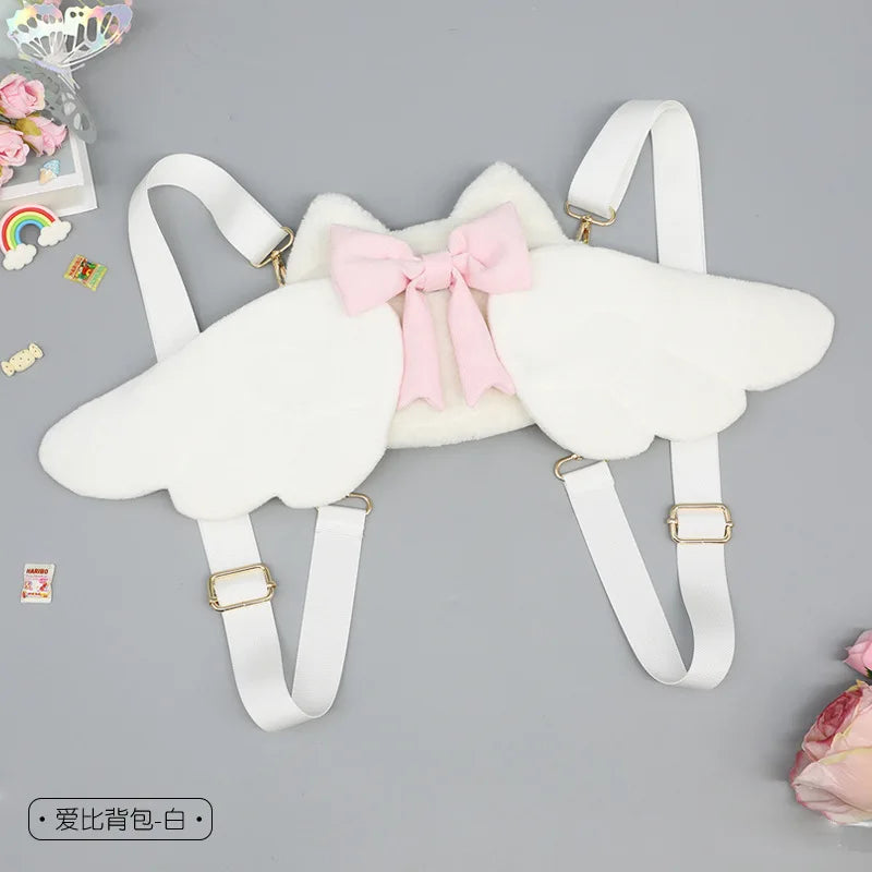 Halloween Fallen Angel Devil Bat Wings Phone Purse Children Candy Bag Anime Lolita Girl Plush Backpacks Cute Bow Handbag Cosplay