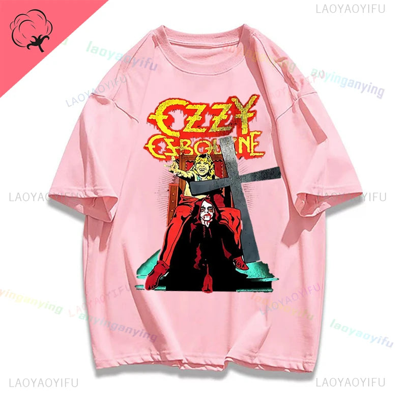 Funny Rock Band-Ozzy-Osbourne- T Shirt Hip Hop Streetwear Casual Graphic Printed Cotton Tee Short-sleeve Men Women Harajuku Tees
