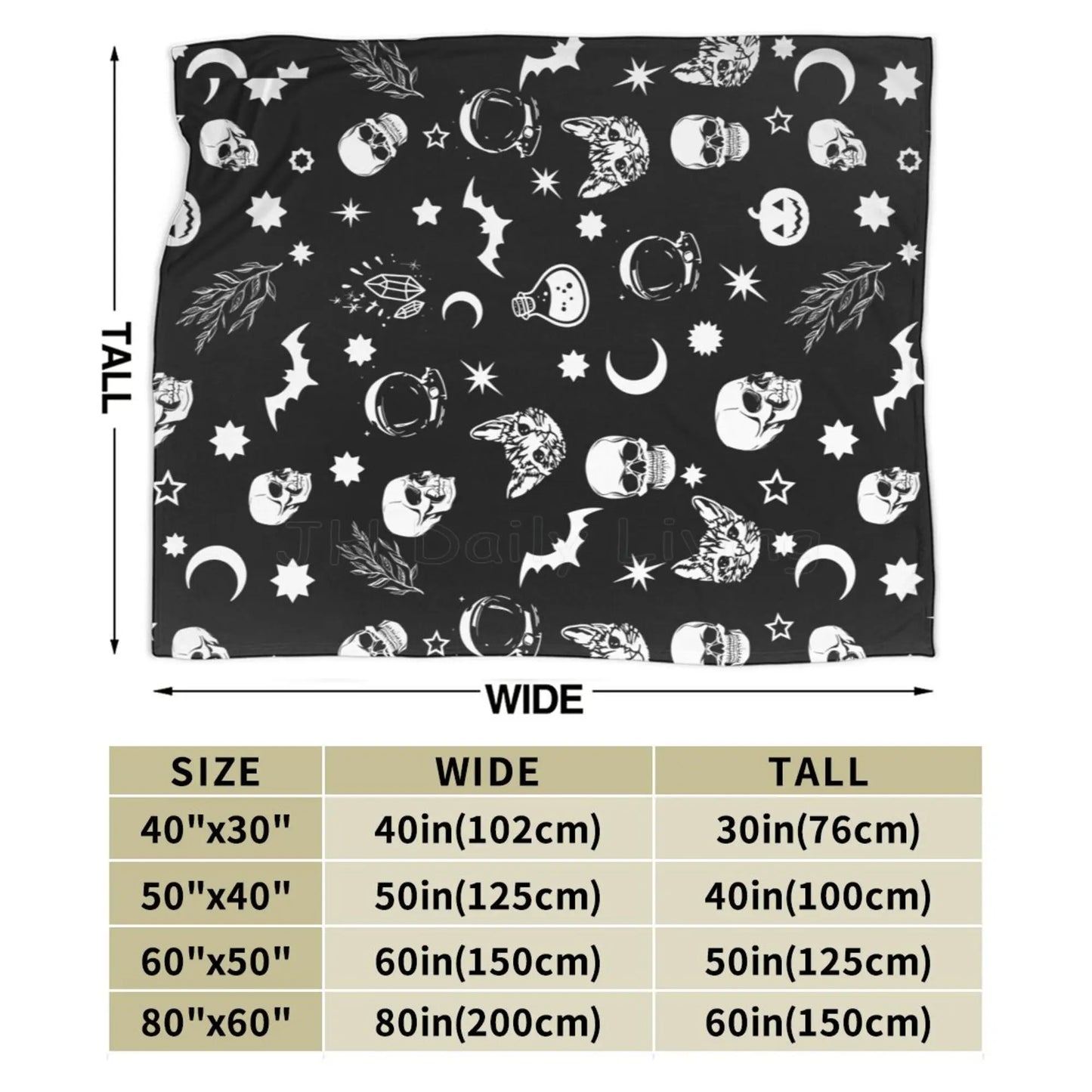 Gothic Skull Cat Moon Pattern Blanket Flannel Fleece Throw Blankets Micro Fleece Cozy Covers for Bed Sofa Car Home Decoration