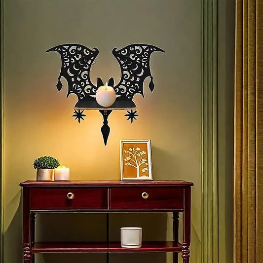 Bat Wall Shelf Black Bat Floating Shelves Wooden Goth Shelf Wall Mounted Storage Shelves Practical Wall Display For Study