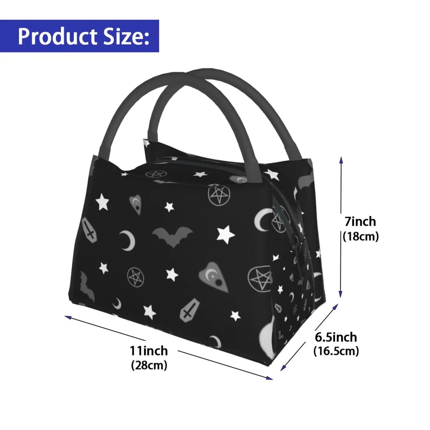 Cooler Lunch Bag Picnic Bag Goth Occult Pattern Goth Occult Pattern Moon Planchette Coffin Bats Stars Pentagram Spirit