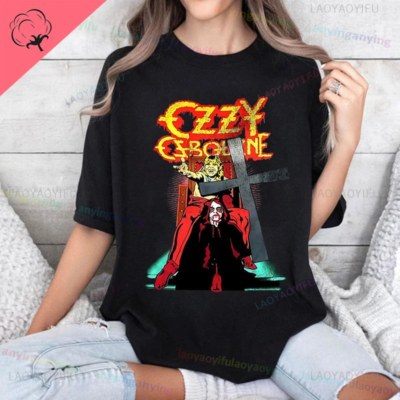 Funny Rock Band-Ozzy-Osbourne- T Shirt Hip Hop Streetwear Casual Graphic Printed Cotton Tee Short-sleeve Men Women Harajuku Tees