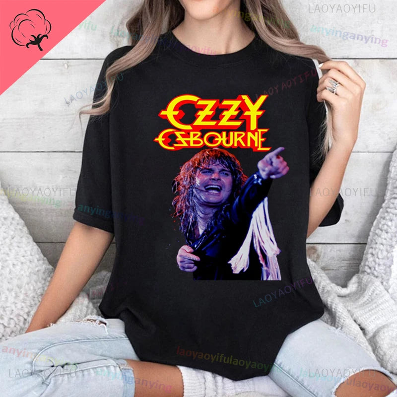 Funny Rock Band-Ozzy-Osbourne- T Shirt Hip Hop Streetwear Casual Graphic Printed Cotton Tee Short-sleeve Men Women Harajuku Tees