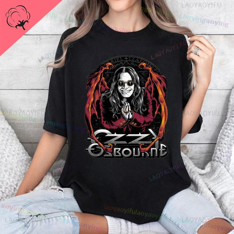 Funny Rock Band-Ozzy-Osbourne- T Shirt Hip Hop Streetwear Casual Graphic Printed Cotton Tee Short-sleeve Men Women Harajuku Tees