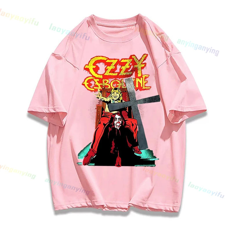 Funny Rock Band-Ozzy-Osbourne- T Shirt Hip Hop Streetwear Casual Graphic Printed Cotton Tee Short-sleeve Men Women Harajuku Tees