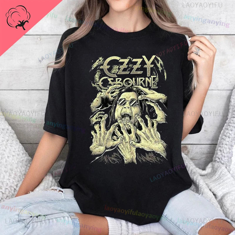 Funny Rock Band-Ozzy-Osbourne- T Shirt Hip Hop Streetwear Casual Graphic Printed Cotton Tee Short-sleeve Men Women Harajuku Tees
