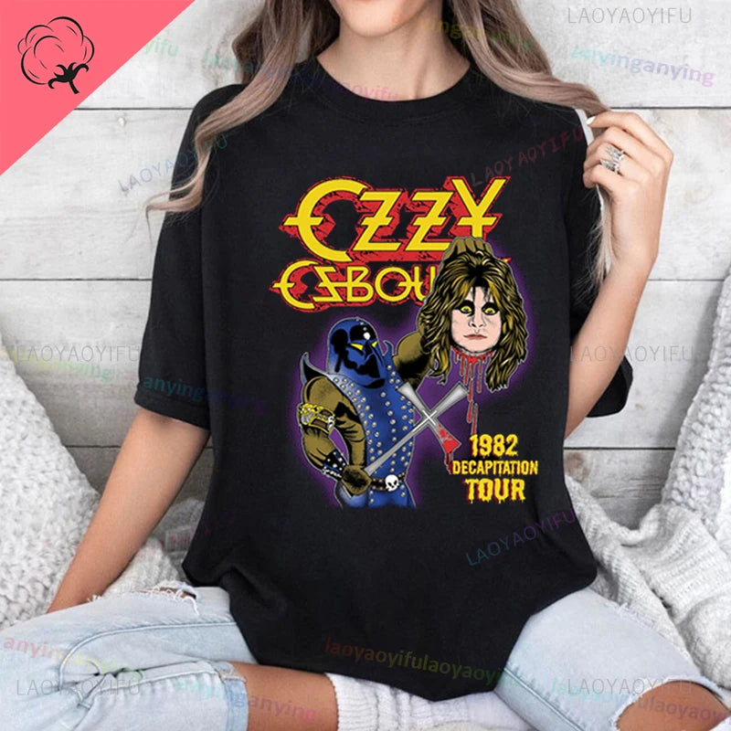 Funny Rock Band-Ozzy-Osbourne- T Shirt Hip Hop Streetwear Casual Graphic Printed Cotton Tee Short-sleeve Men Women Harajuku Tees