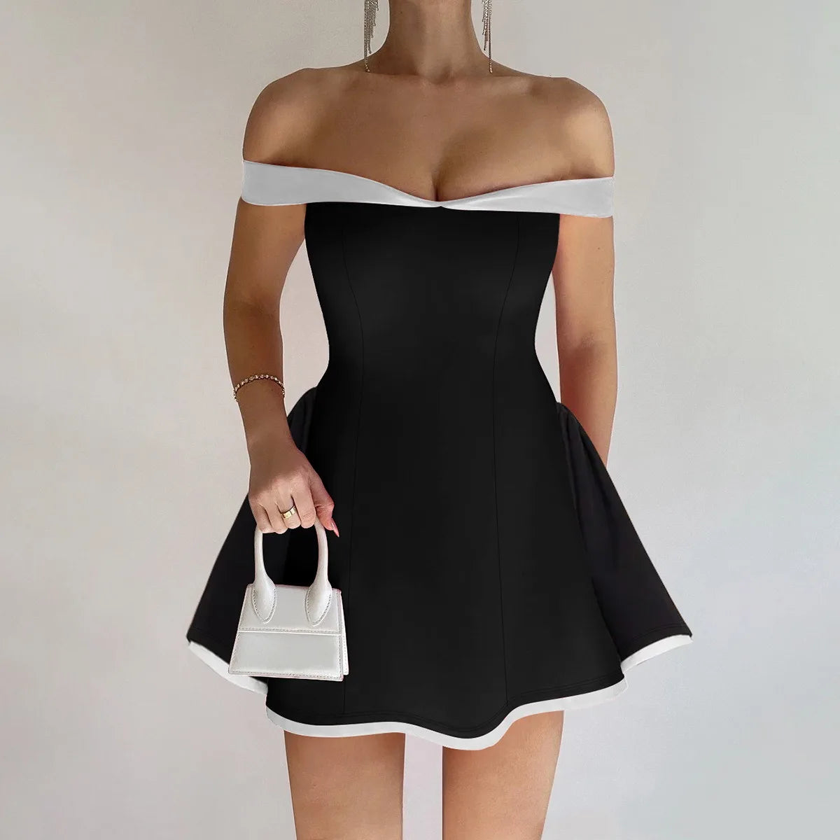 One Shoulder Bodycon Mini Dress Women Sexy Backless Tube Dress With High Waist For Party Club Night Out Black White