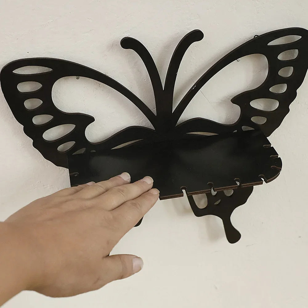 Black Wooden Butterfly Shelf Bomisia Hollow Crystal Display Wall Decor Handmade Home Decoration Storage Accessories