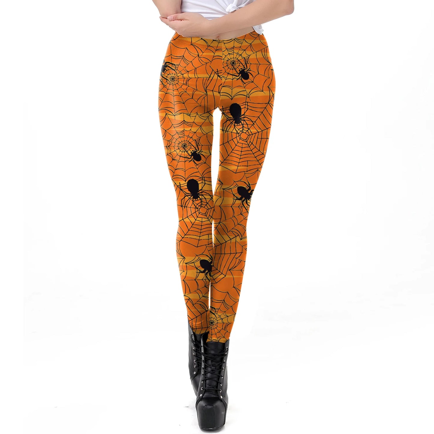 [You're MySecret] Sexy Sanding Women Cropped Pants High Waist Elastic Leggings Ouija Cat Cartoon Leggin Black White Bats Trouser