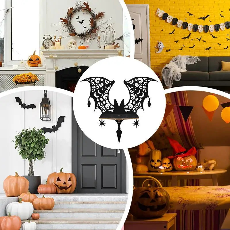 Bat Wall Shelf Black Bat Floating Shelves Wooden Goth Shelf Wall Mounted Storage Shelves Practical Wall Display For Study