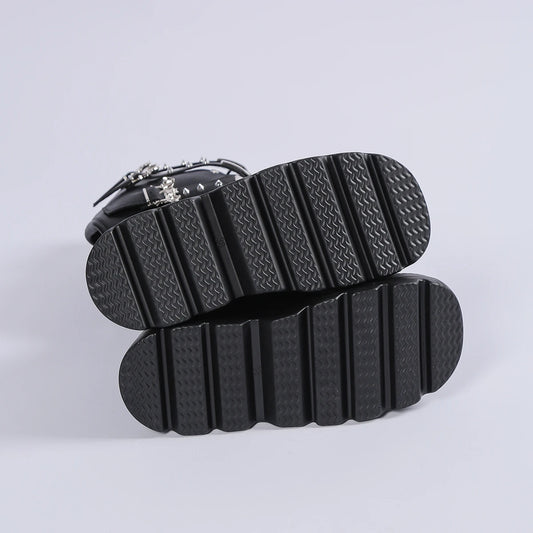 New Ladies Goth Platform Boots Fashion Rivet Buckle Punk Wedges High Heels women's Boots Party Street Cosplay Woman Gothic Shoes