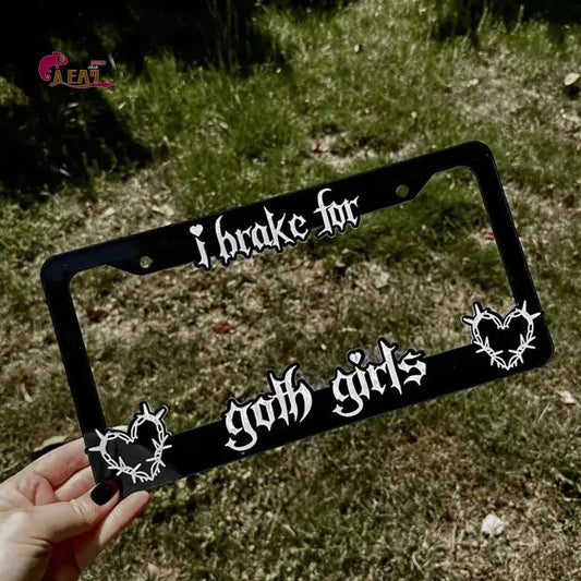 AEA9-Black License Plate Frame Decorative License Brake For Goth Girls Auto Plate Frame Portable For Car Lover Easy To Use