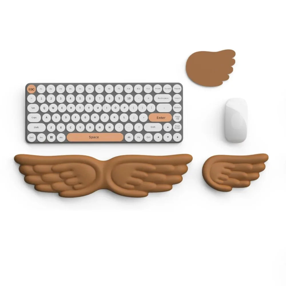 New Angel Wing Mouse Wrist Rest Set Memory Foam Non-Skid Mouse Pad Ergonomic Wrist Support Soft Keyboard Palm Rest Pain Relief