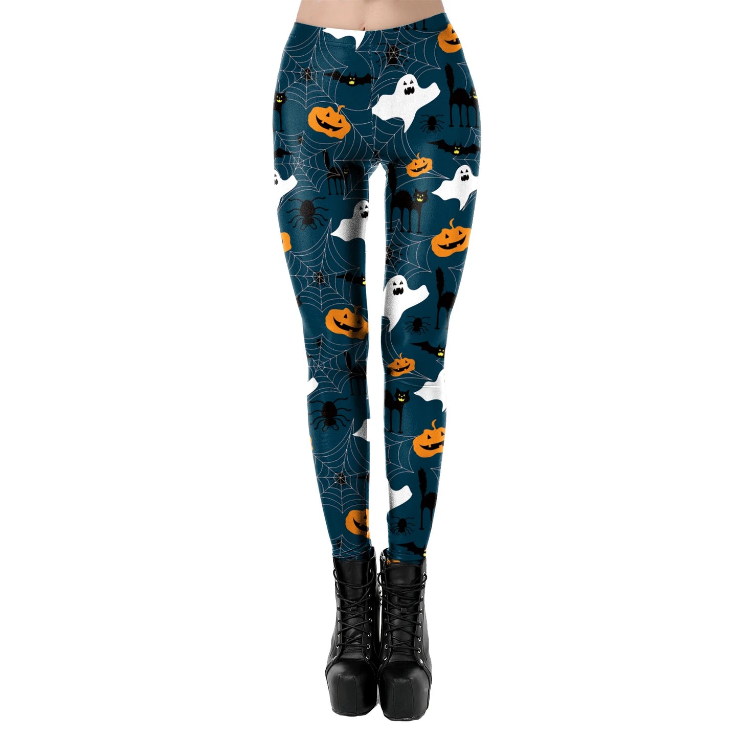 [You're MySecret] Sexy Sanding Women Cropped Pants High Waist Elastic Leggings Ouija Cat Cartoon Leggin Black White Bats Trouser