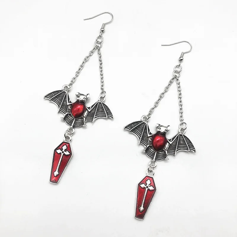 New Gothic Women's Earrings Punk Bat, Cross Coffin Earrings Magic Mirror Halloween Earrings Cool Jewelry
