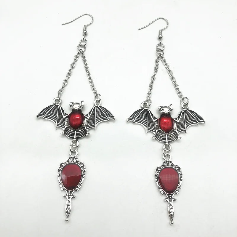 New Gothic Women's Earrings Punk Bat, Cross Coffin Earrings Magic Mirror Halloween Earrings Cool Jewelry