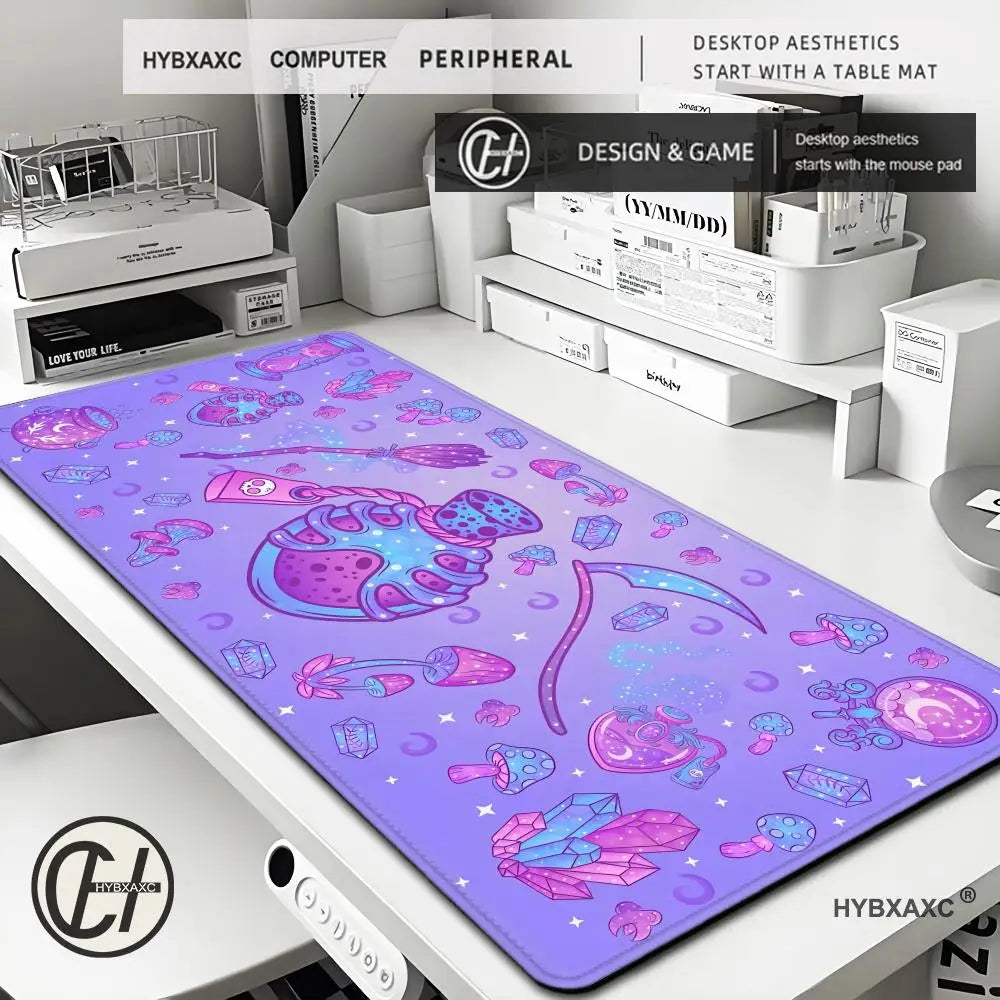 Cute Kawaii Goth Mouse pad XL Pastel Witch Desk Mat Large Gaming Deskmat Purple Magic Mushroom Forager/Hunter Witchy Mousepad