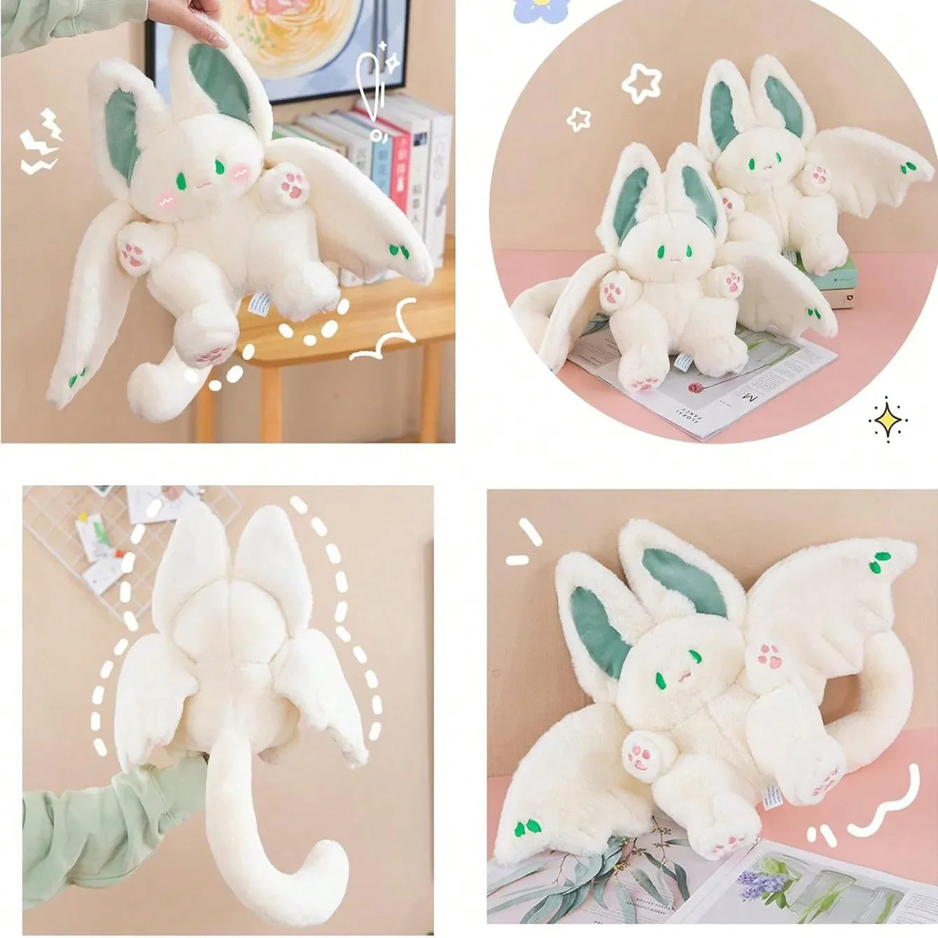 1pc Gothic Bat-Bunny Plush Toy 13.8", Soft Bat Rabbit Pillow, Cute Stuffed Animal Gift for Birthday Christmas