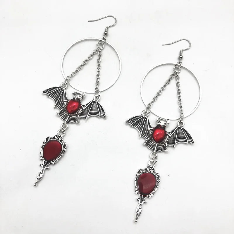 New Gothic Women's Earrings Punk Bat, Cross Coffin Earrings Magic Mirror Halloween Earrings Cool Jewelry
