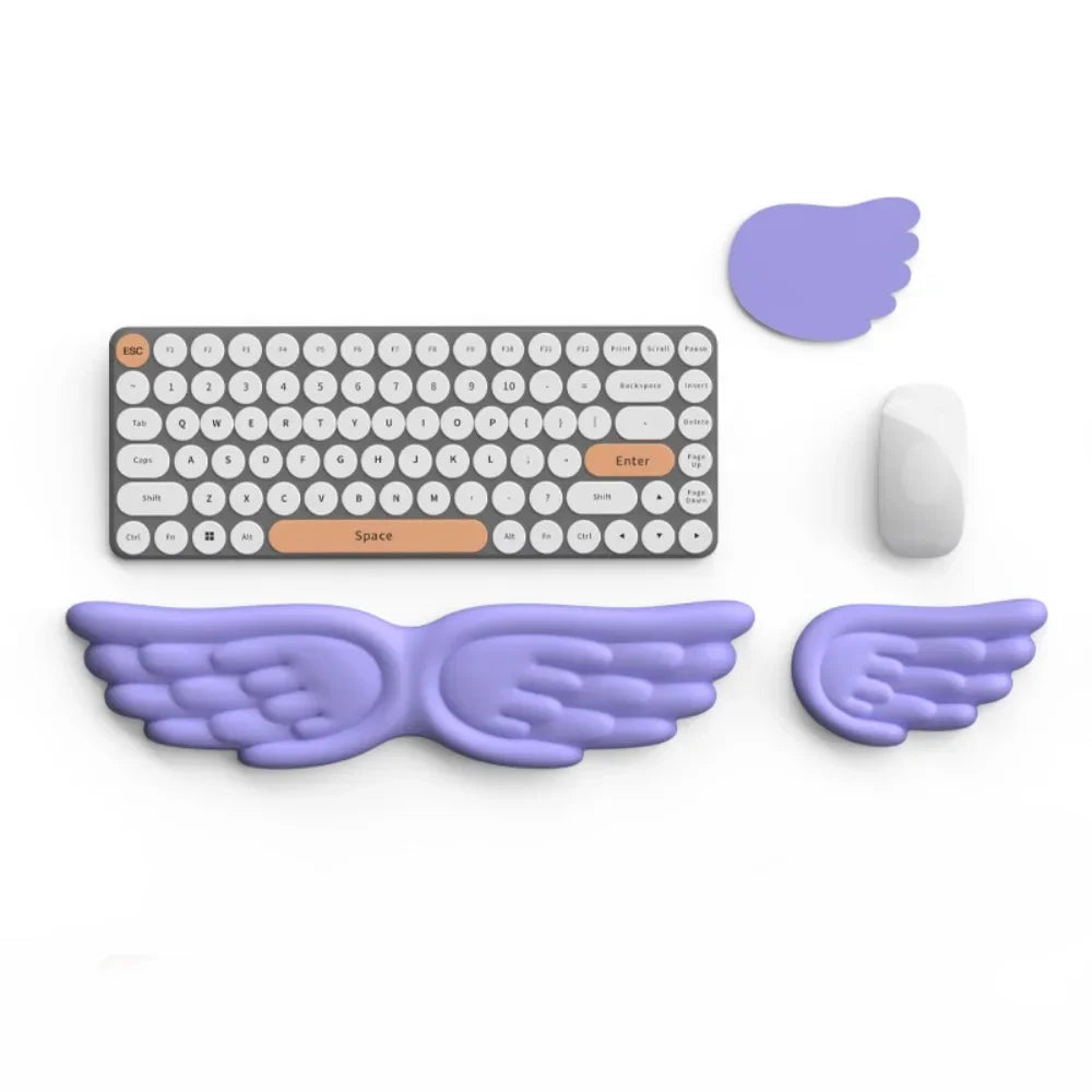 New Angel Wing Mouse Wrist Rest Set Memory Foam Non-Skid Mouse Pad Ergonomic Wrist Support Soft Keyboard Palm Rest Pain Relief