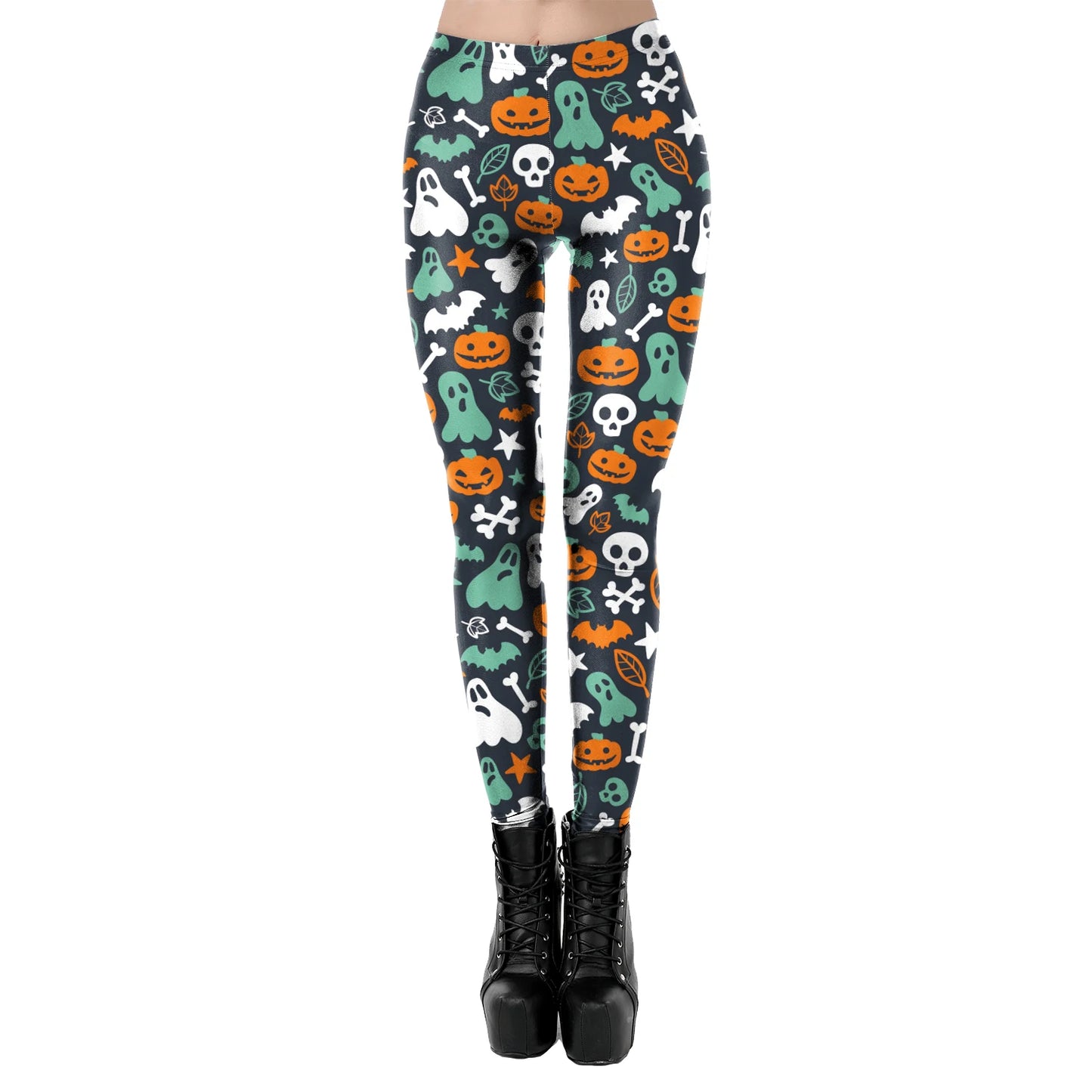 [You're MySecret] Sexy Sanding Women Cropped Pants High Waist Elastic Leggings Ouija Cat Cartoon Leggin Black White Bats Trouser