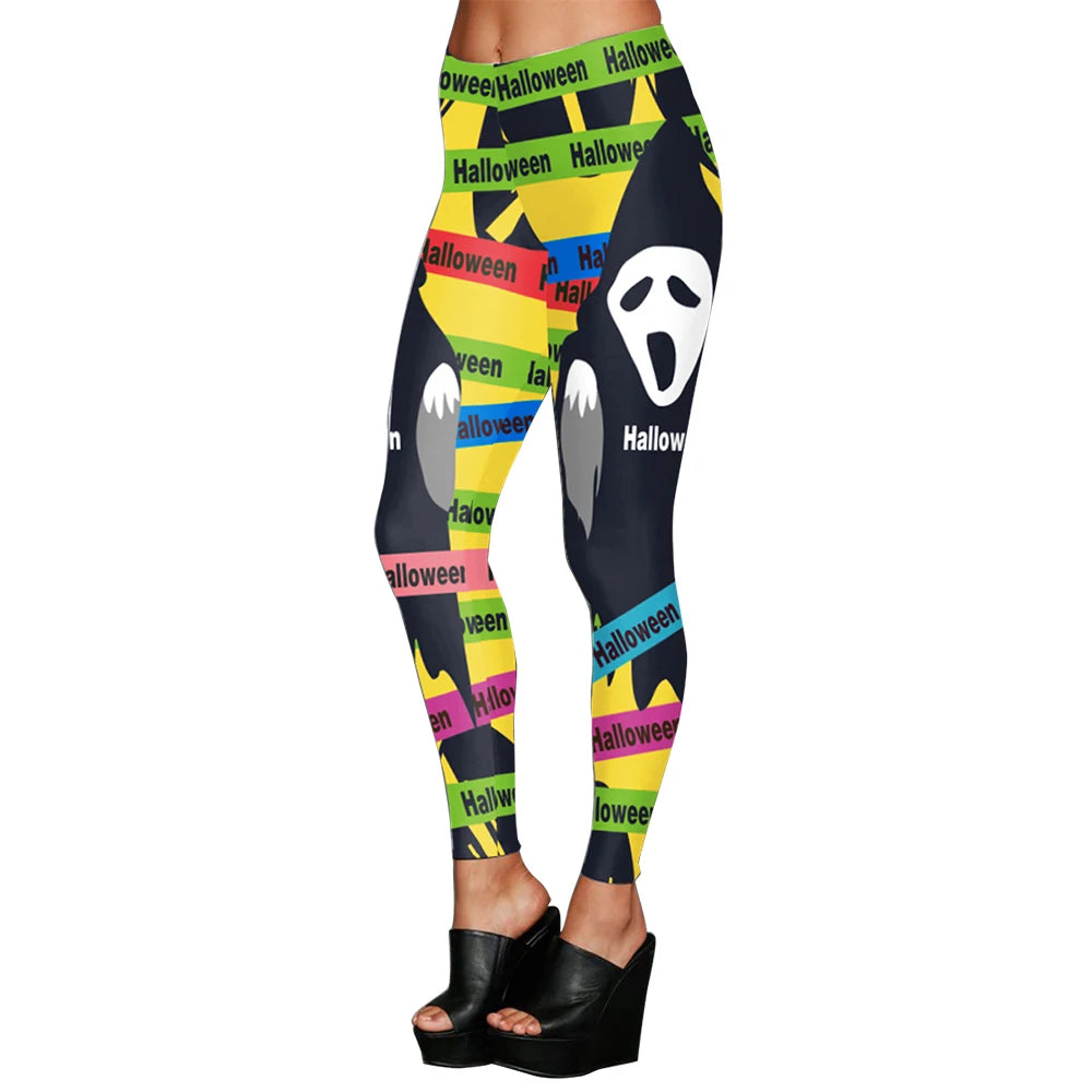 [You're MySecret] Sexy Sanding Women Cropped Pants High Waist Elastic Leggings Ouija Cat Cartoon Leggin Black White Bats Trouser