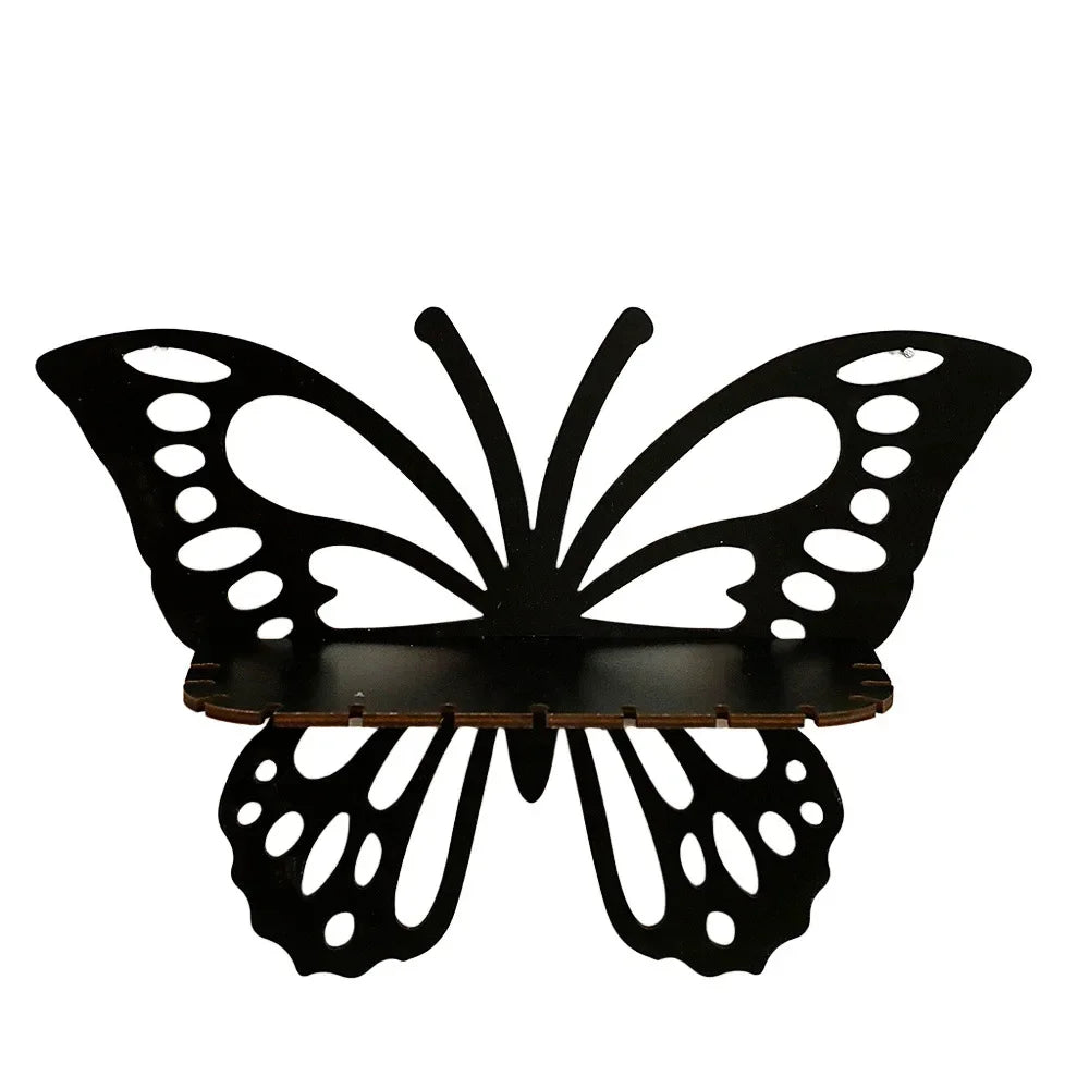 Black Wooden Butterfly Shelf Bomisia Hollow Crystal Display Wall Decor Handmade Home Decoration Storage Accessories