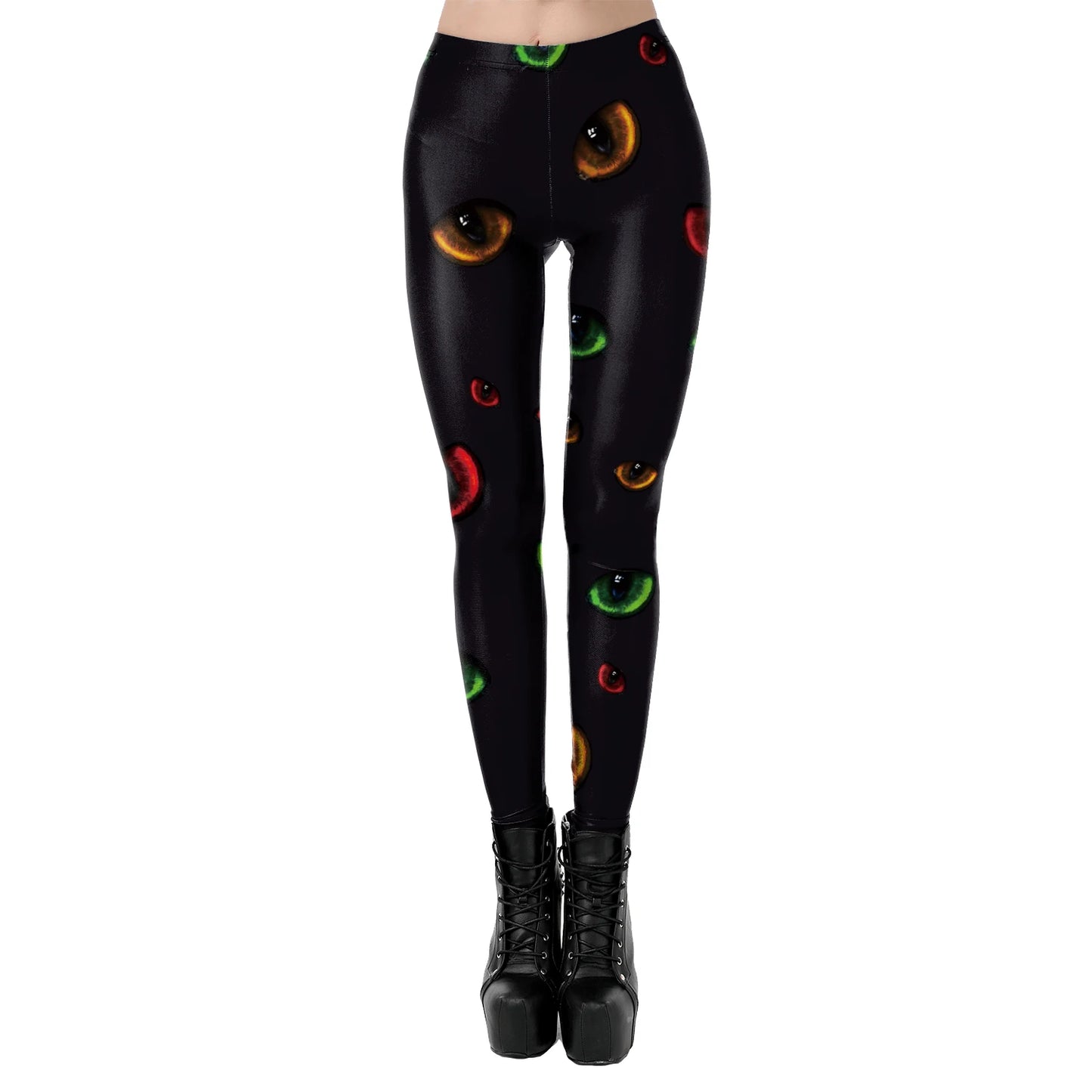 [You're MySecret] Sexy Sanding Women Cropped Pants High Waist Elastic Leggings Ouija Cat Cartoon Leggin Black White Bats Trouser
