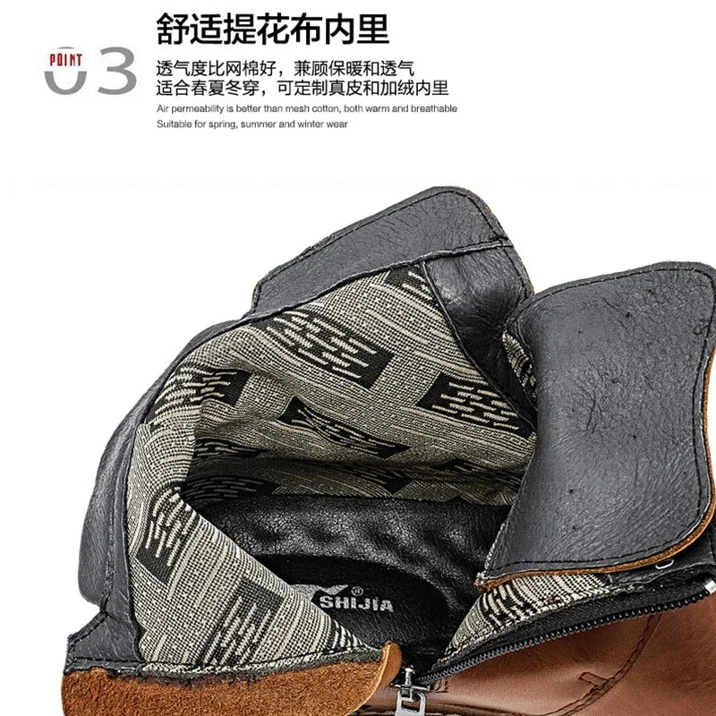New Fashion Men's Genuine Leather Motorcycle Boots Goth Skull Punk Western Cowboy Mid-calf Platform Riding Boots ZIP Round Toe