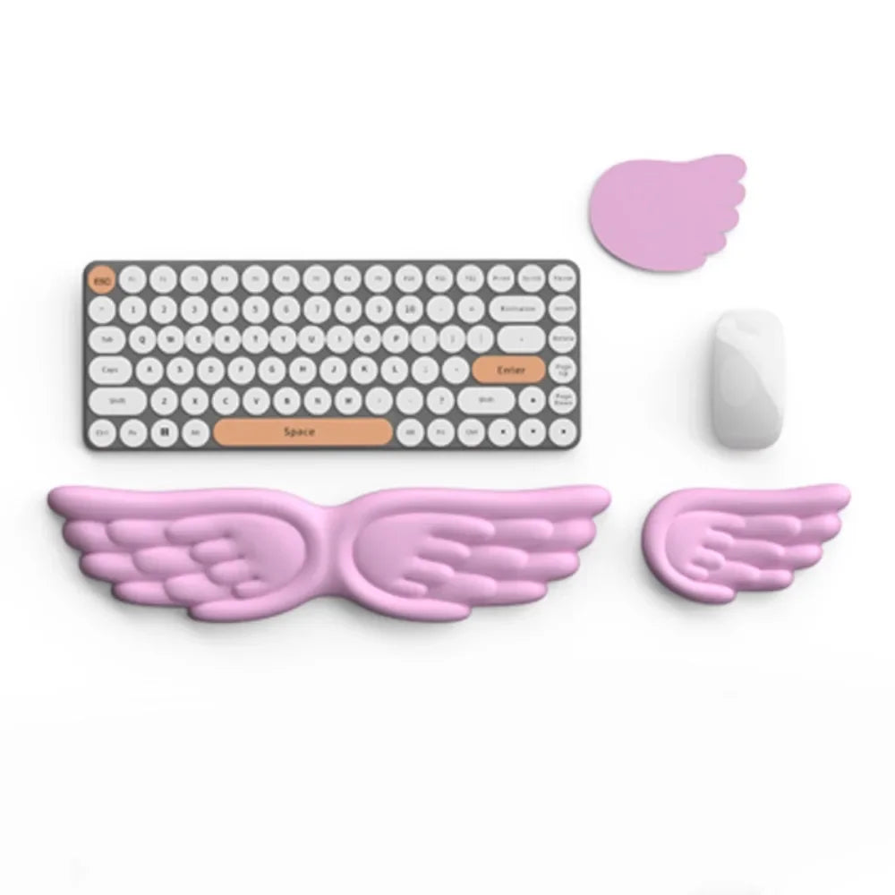New Angel Wing Mouse Wrist Rest Set Memory Foam Non-Skid Mouse Pad Ergonomic Wrist Support Soft Keyboard Palm Rest Pain Relief