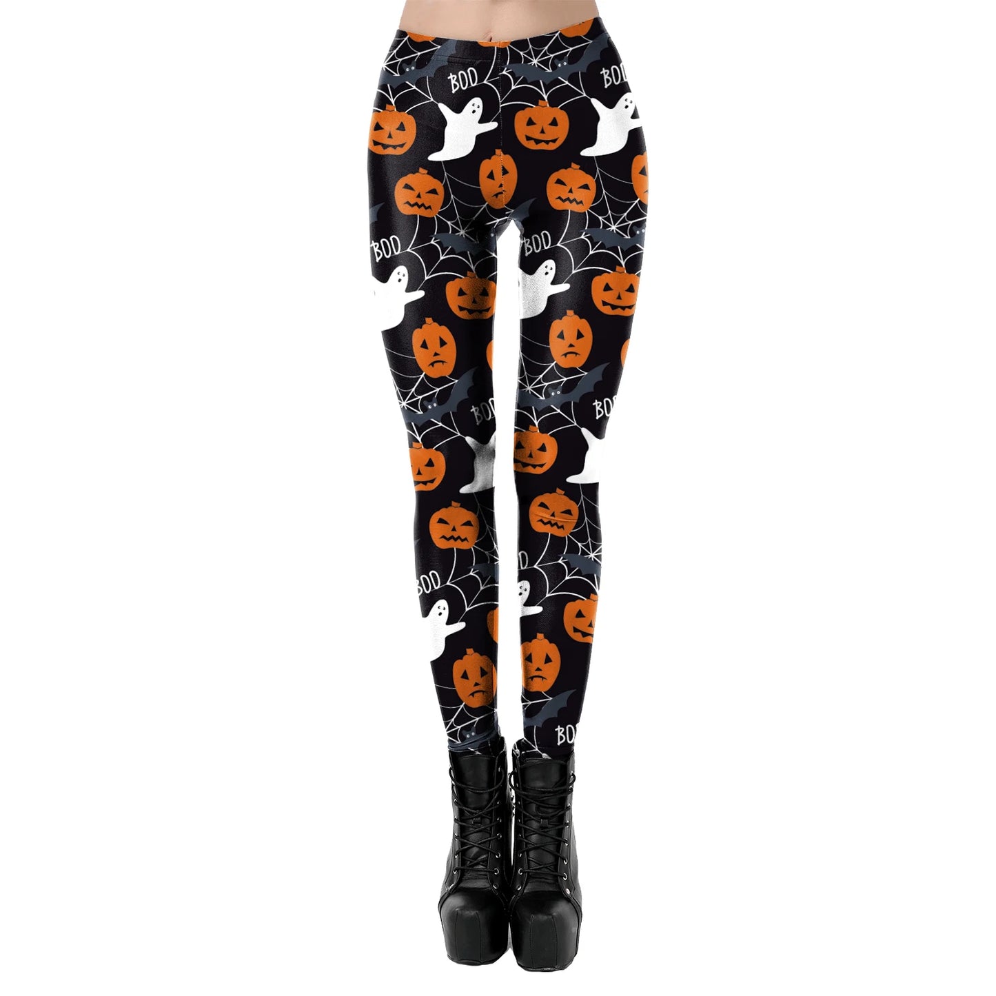 [You're MySecret] Sexy Sanding Women Cropped Pants High Waist Elastic Leggings Ouija Cat Cartoon Leggin Black White Bats Trouser