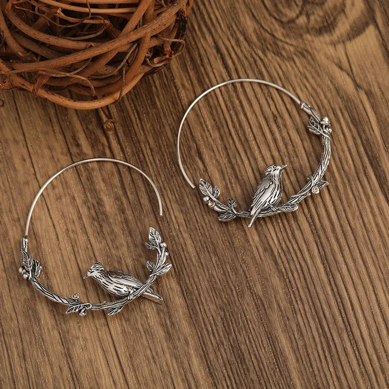 Punk Crow Animal Hoop Earrings for Men and Women Fashion Hip Hop Biker Metal Earrings Vintage Fashion Rock Jewelry