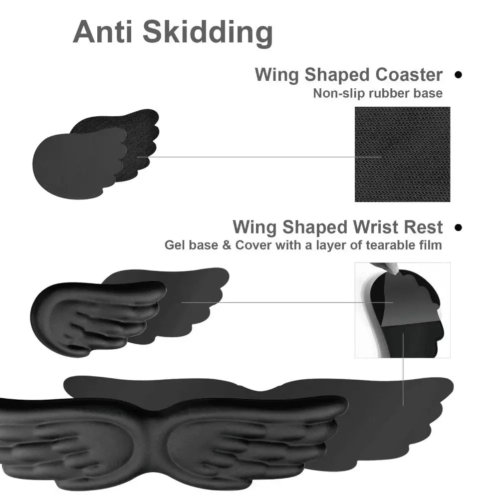 New Angel Wing Mouse Wrist Rest Set Memory Foam Non-Skid Mouse Pad Ergonomic Wrist Support Soft Keyboard Palm Rest Pain Relief
