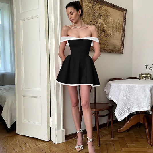 One Shoulder Bodycon Mini Dress Women Sexy Backless Tube Dress With High Waist For Party Club Night Out Black White