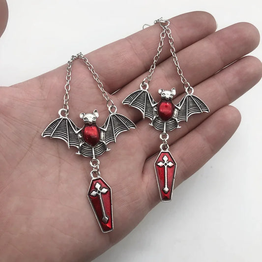 New Gothic Women's Earrings Punk Bat, Cross Coffin Earrings Magic Mirror Halloween Earrings Cool Jewelry
