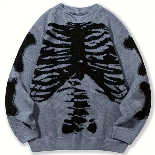 Women's Skull Sweater Long Sleeve Pullover Tops Knitted RoundNeck Fashion Sweater Female Autumn Gray Female Clothing Sweaters