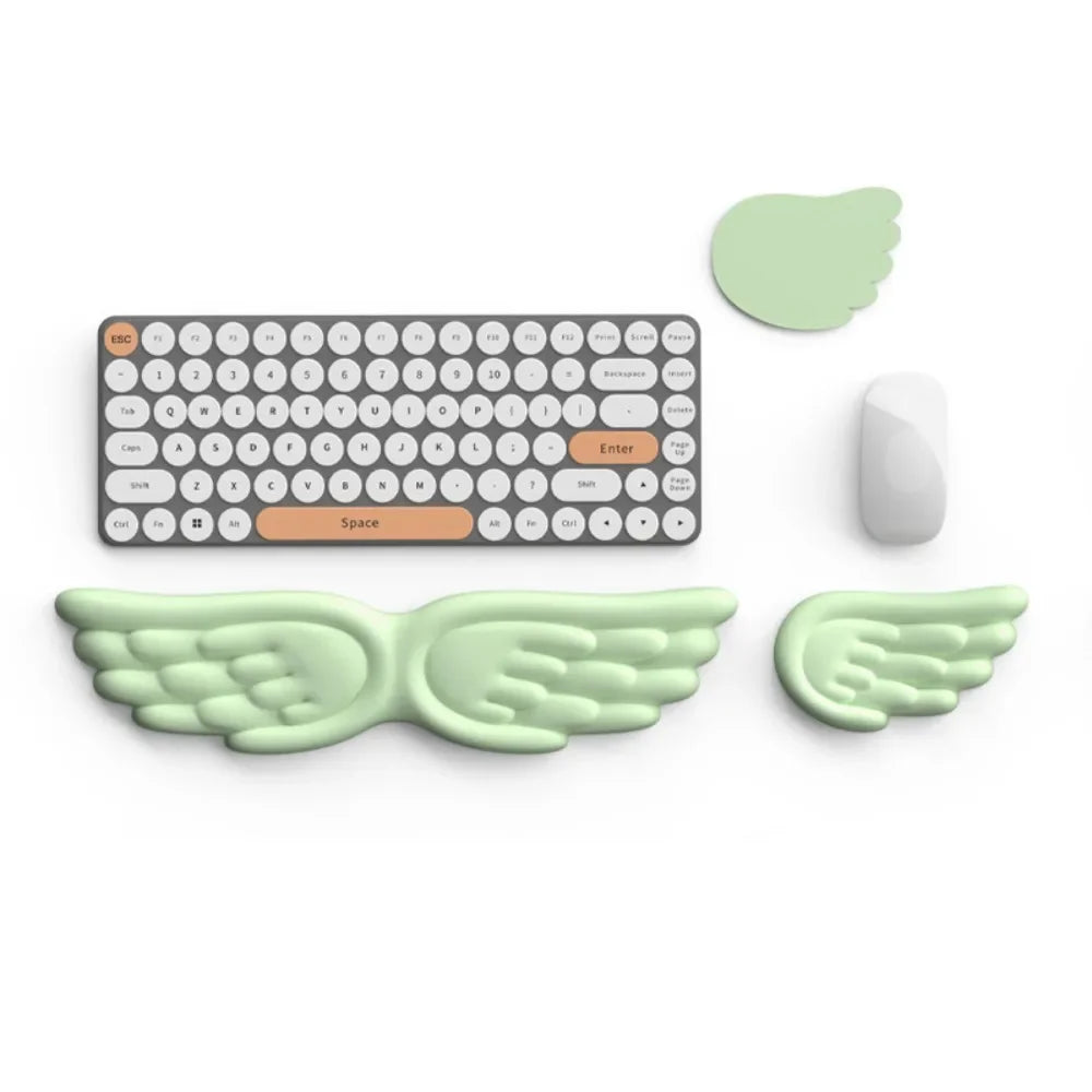 New Angel Wing Mouse Wrist Rest Set Memory Foam Non-Skid Mouse Pad Ergonomic Wrist Support Soft Keyboard Palm Rest Pain Relief