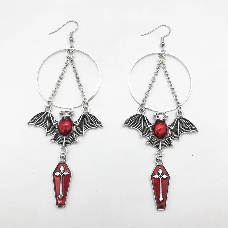 New Gothic Women's Earrings Punk Bat, Cross Coffin Earrings Magic Mirror Halloween Earrings Cool Jewelry