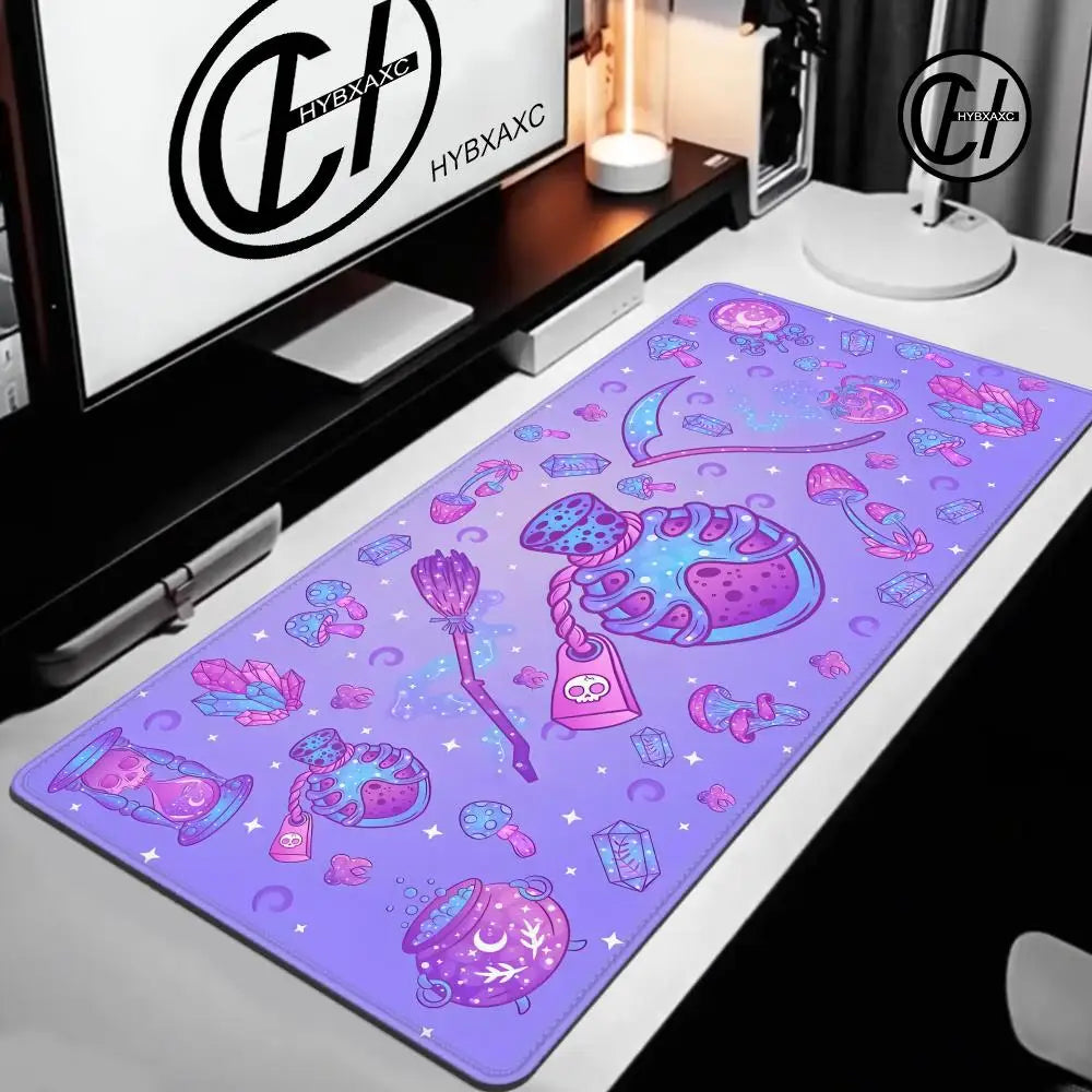 Cute Kawaii Goth Mouse pad XL Pastel Witch Desk Mat Large Gaming Deskmat Purple Magic Mushroom Forager/Hunter Witchy Mousepad
