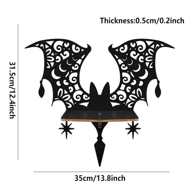 Bat Wall Shelf Black Bat Floating Shelves Wooden Goth Shelf Wall Mounted Storage Shelves Practical Wall Display For Study