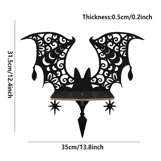 Bat Wall Shelf Black Bat Floating Shelves Wooden Goth Shelf Wall Mounted Storage Shelves Practical Wall Display For Study