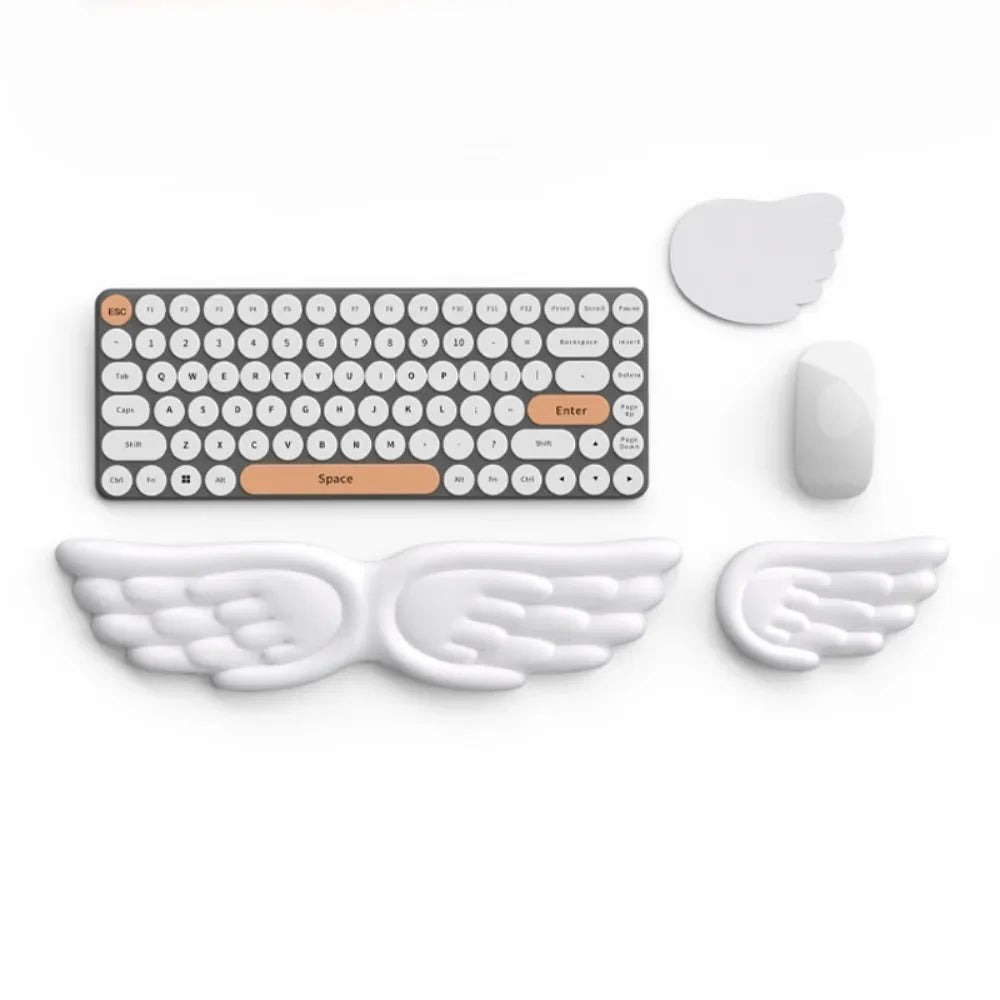 New Angel Wing Mouse Wrist Rest Set Memory Foam Non-Skid Mouse Pad Ergonomic Wrist Support Soft Keyboard Palm Rest Pain Relief