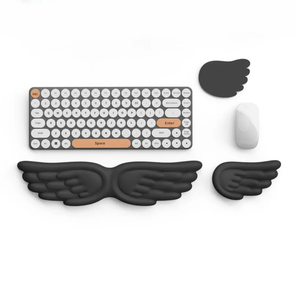 New Angel Wing Mouse Wrist Rest Set Memory Foam Non-Skid Mouse Pad Ergonomic Wrist Support Soft Keyboard Palm Rest Pain Relief