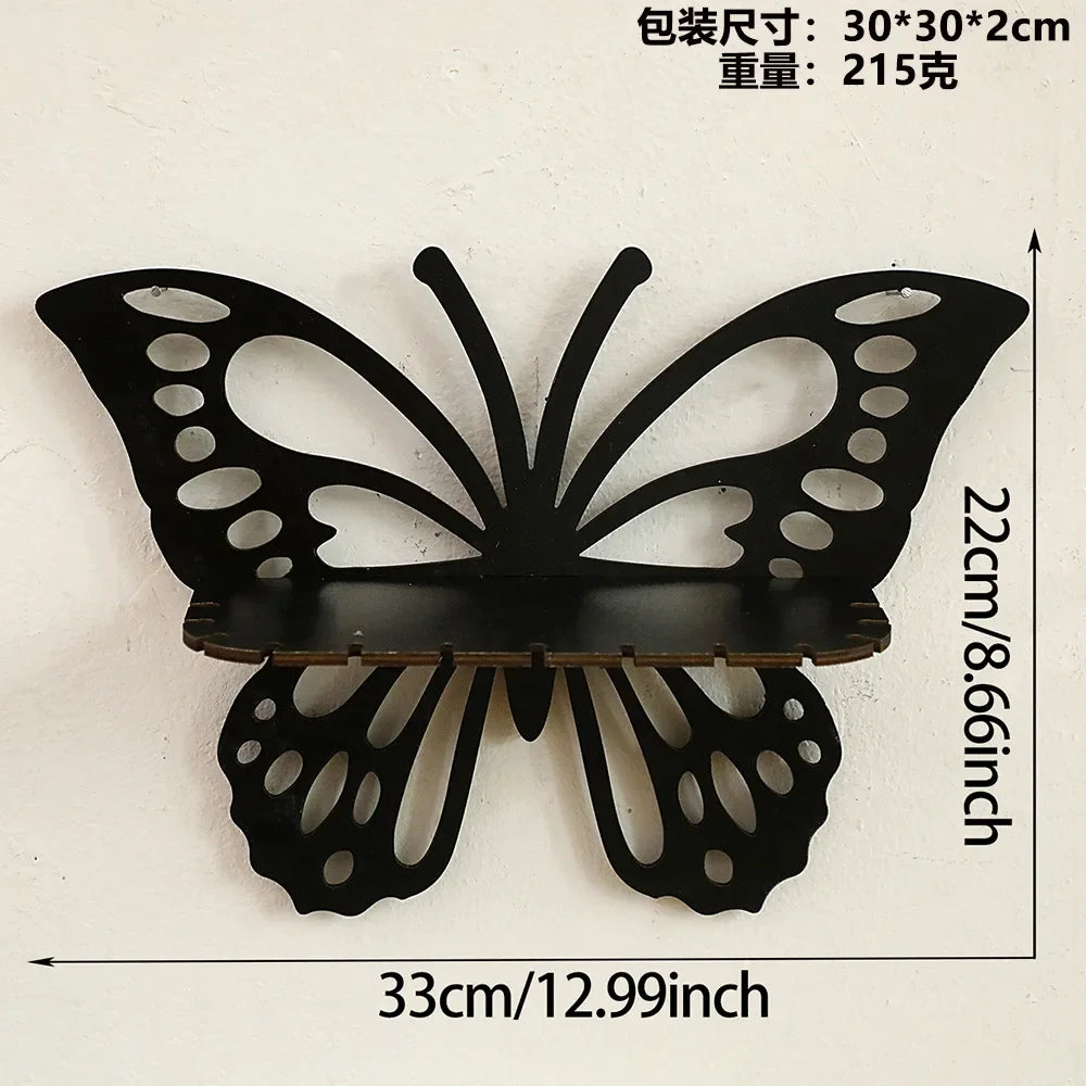 Black Wooden Butterfly Shelf Bomisia Hollow Crystal Display Wall Decor Handmade Home Decoration Storage Accessories
