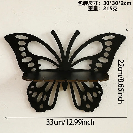 Black Wooden Butterfly Shelf Bomisia Hollow Crystal Display Wall Decor Handmade Home Decoration Storage Accessories