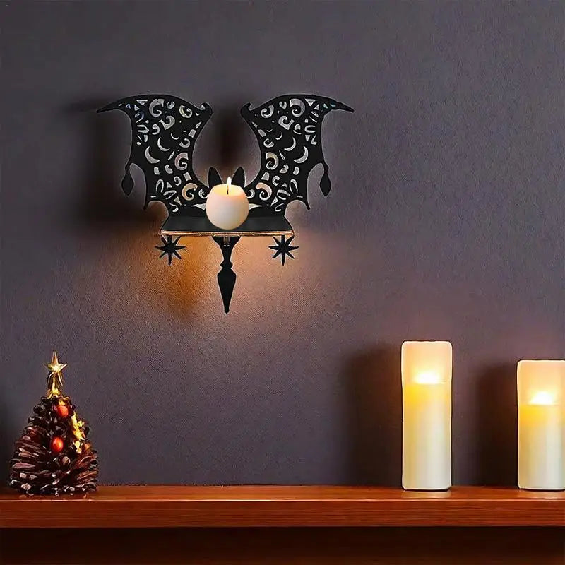 Bat Wall Shelf Black Bat Floating Shelves Wooden Goth Shelf Wall Mounted Storage Shelves Practical Wall Display For Study