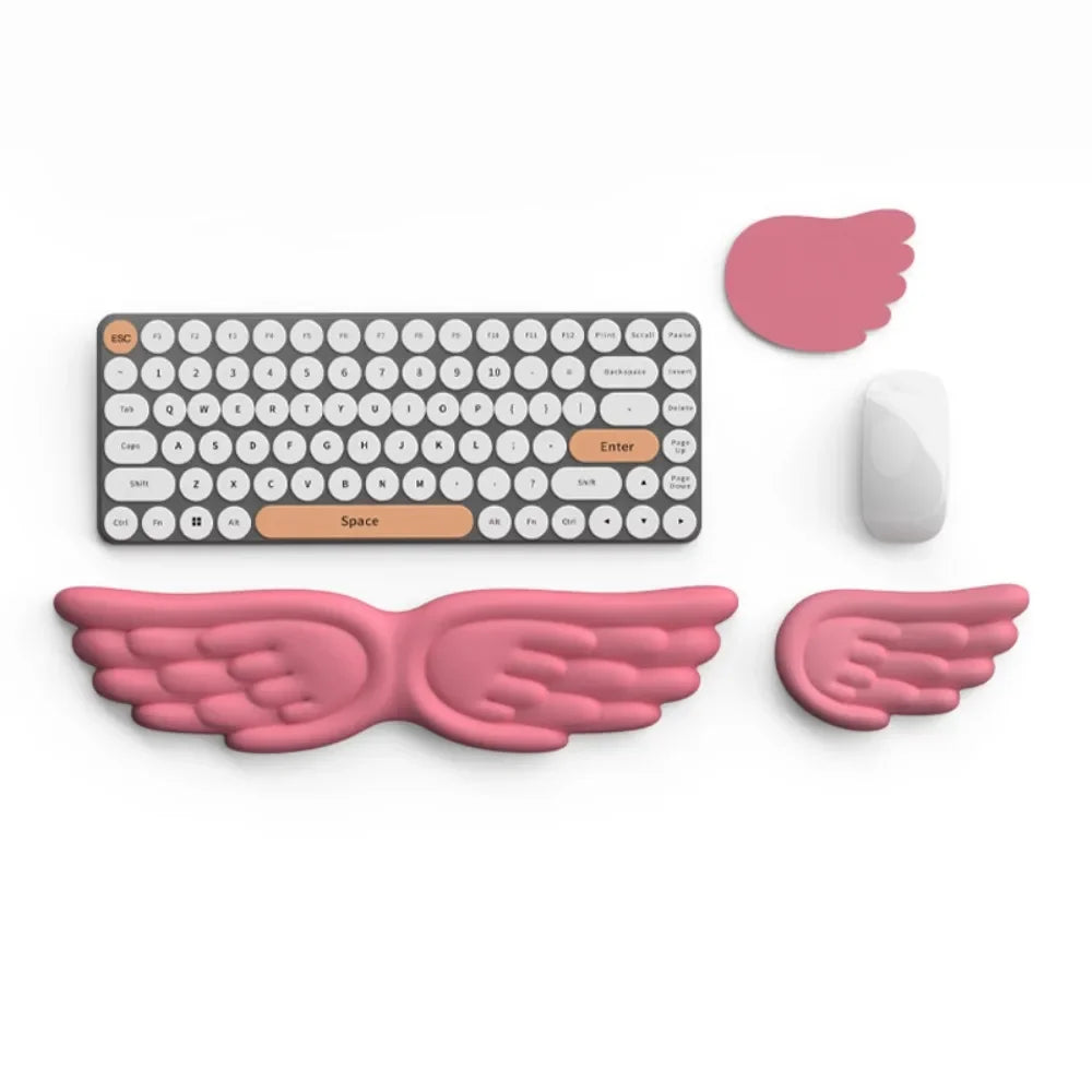 New Angel Wing Mouse Wrist Rest Set Memory Foam Non-Skid Mouse Pad Ergonomic Wrist Support Soft Keyboard Palm Rest Pain Relief