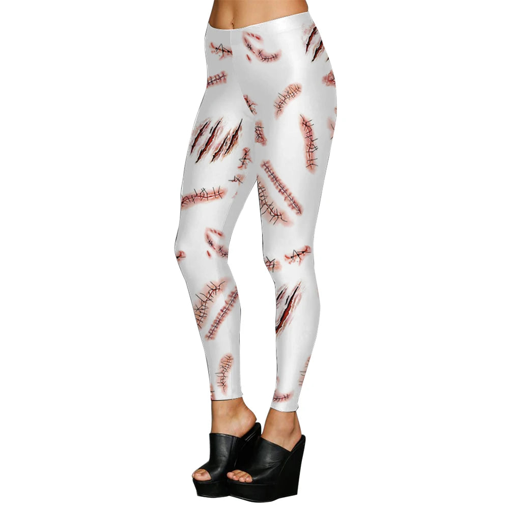 [You're MySecret] Sexy Sanding Women Cropped Pants High Waist Elastic Leggings Ouija Cat Cartoon Leggin Black White Bats Trouser
